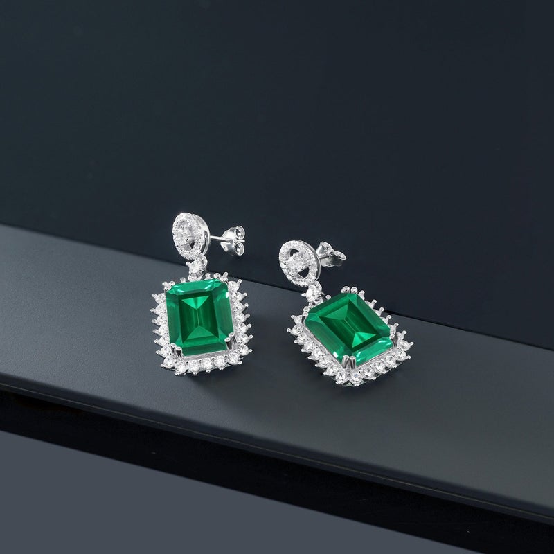 Gem Stone King Gemstone Birthstone Halo Dangle Earrings For Women | 925 Sterling Silver | Emerald Cut 14X10MM | Fine Jewelry Gifts for Her Mom Women Wife - Image 5